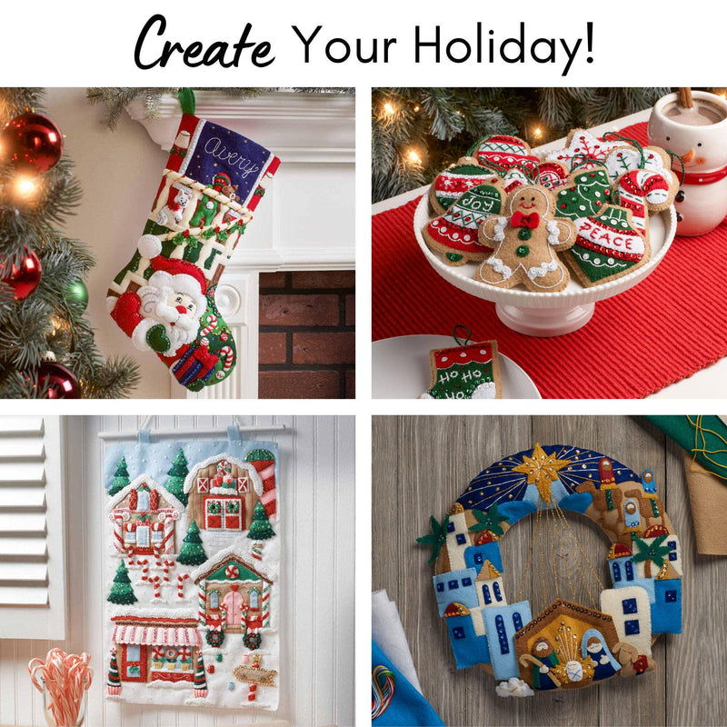 Quirks! Christmas Stocking Bucilla Poinsettia Elegance Felt Stocking