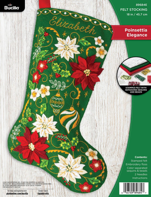 Quirks! Christmas Stocking Bucilla Poinsettia Elegance Felt Stocking
