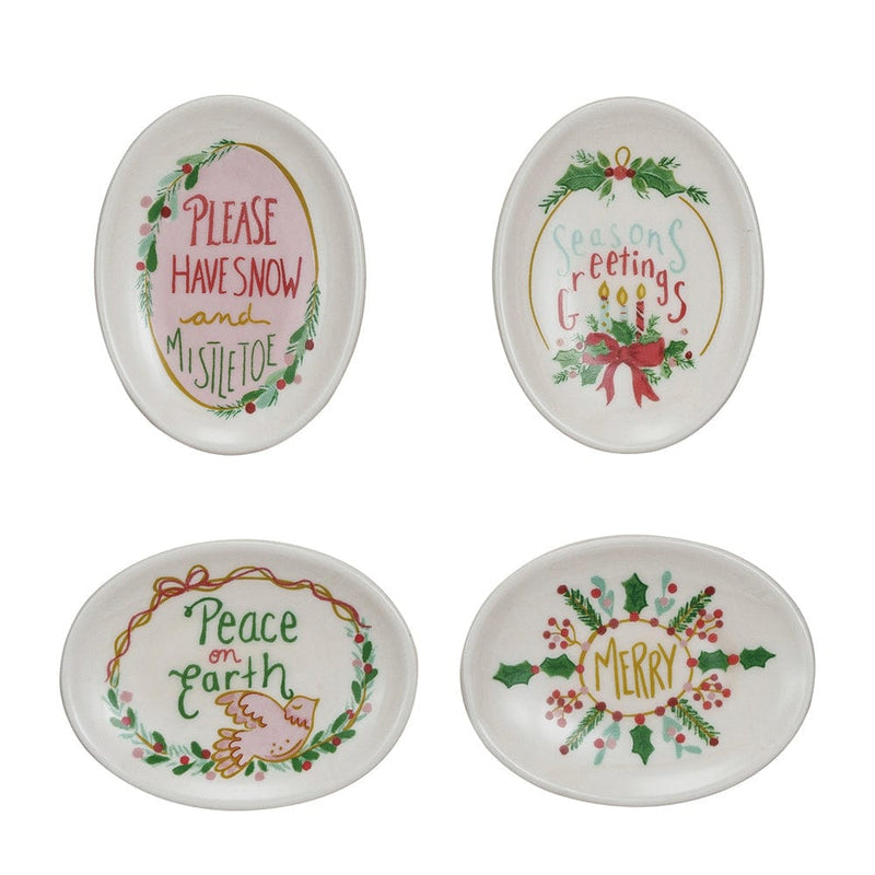 Quirks! Christmas Stoneware Dish w/ Holiday Saying - Set of 4