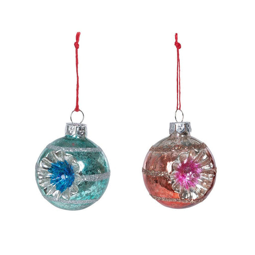 Quirks! Christmas Vintage Reflector Ball Ornaments Pink & Blue Set of 2