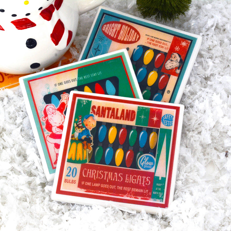 Quirks! coaster set Christmas Lights  Vintage Christmas Coaster Set