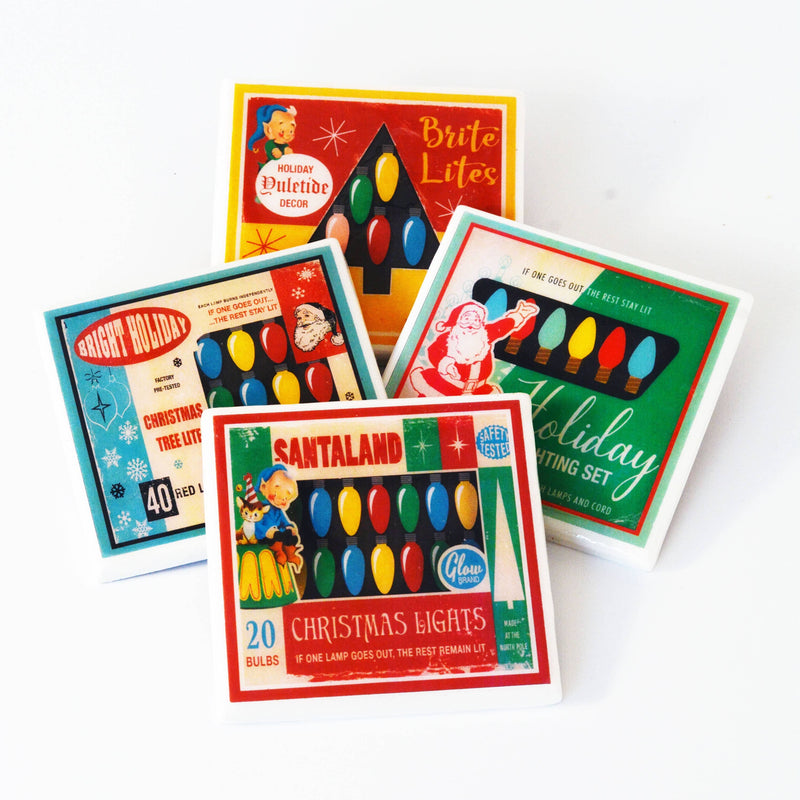 Quirks! coaster set Christmas Lights  Vintage Christmas Coaster Set