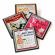 Quirks! coaster set Funny Vintage Cookbook Cover Kitchen Coasters