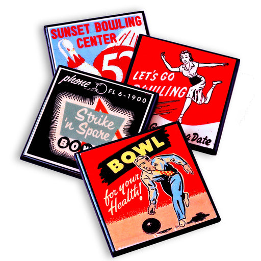 Quirks! coaster set Lets Bowl!  Vintage Bowling Coaster Set