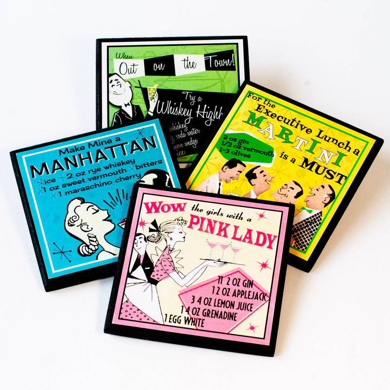 Quirks! coaster set Retro Cocktail Recipe Drink Coaster Set