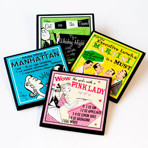 Quirks! coaster set Retro Cocktail Recipe Drink Coaster Set