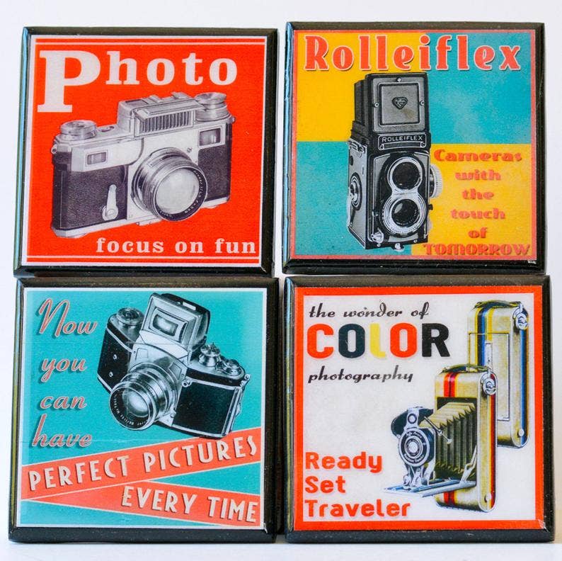 Quirks! coaster set Say Cheese!: Classic Camera Drink Coaster Set