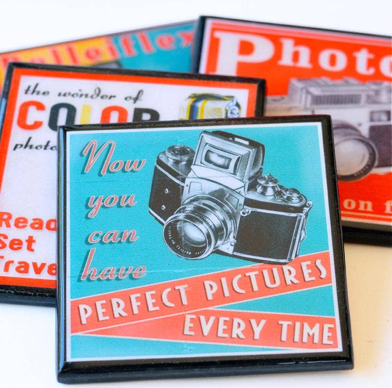 Quirks! coaster set Say Cheese!: Classic Camera Drink Coaster Set