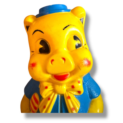 Quirks! Collectible Figurines Vintage 10” Yellow Blue Empire Pig Piggy Blow Mold Plastic Bank