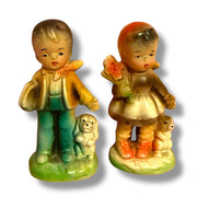 Quirks! Collectible Figurines Vintage Mid-Century Ceramic Boy and Girl Figurine Set