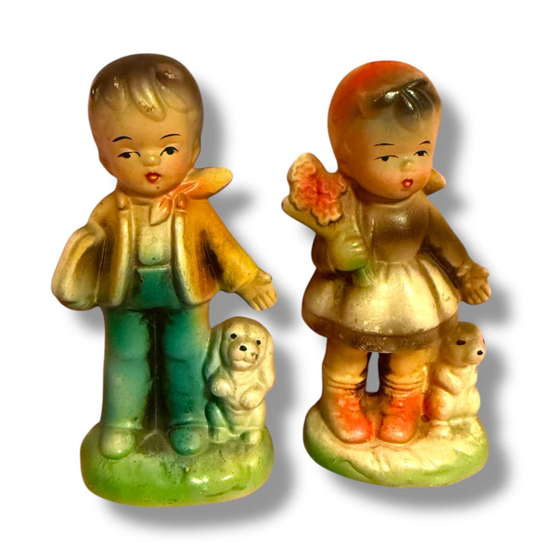 Quirks! Collectible Figurines Vintage Mid-Century Ceramic Boy and Girl Figurine Set
