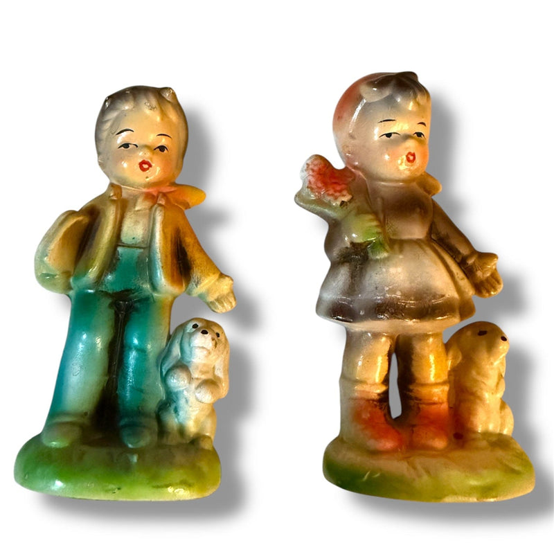 Quirks! Collectible Figurines Vintage Mid-Century Ceramic Boy and Girl Figurine Set
