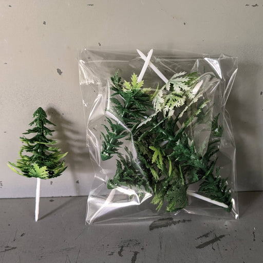 Quirks! craft supplies Vintage Plastic Evergreen Tree Cupcake Picks New Old Stock