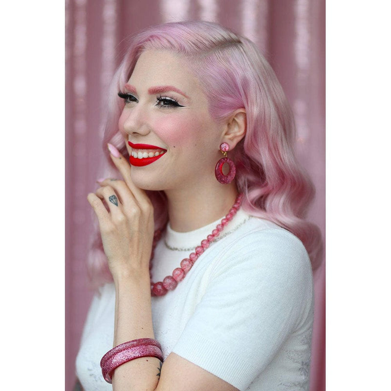 Quirks! Earrings and Accessories Pale Pink Glitter Drop Hoop Earrings by Splendette