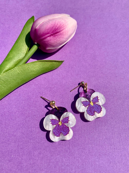 Quirks! Earrings Mini Pansies Acrylic Earrings
