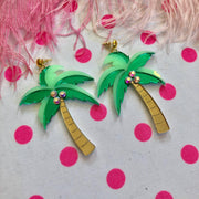 Quirks! Earrings Mirrored Palm Tree Earrings With Rhinestones