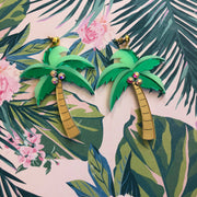 Quirks! Earrings Mirrored Palm Tree Earrings With Rhinestones