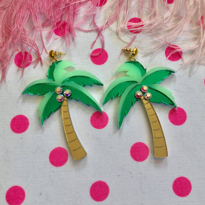 Quirks! Earrings Mirrored Palm Tree Earrings With Rhinestones