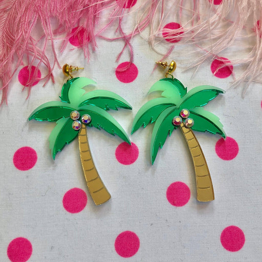 Quirks! Earrings Mirrored Palm Tree Earrings With Rhinestones