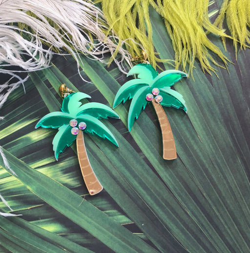 Quirks! Earrings Mirrored Palm Tree Earrings With Rhinestones
