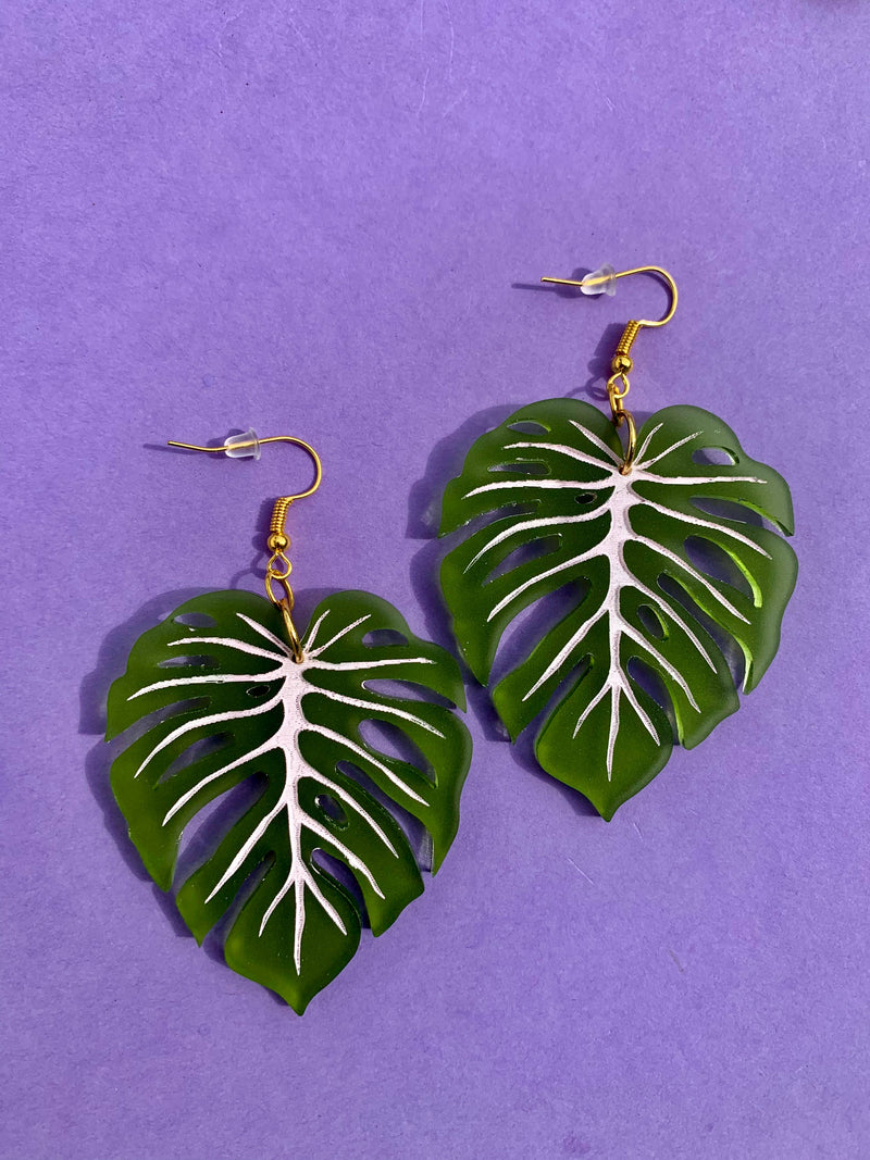 Quirks! Earrings Monstera Leaf Acrylic Statement Earrings