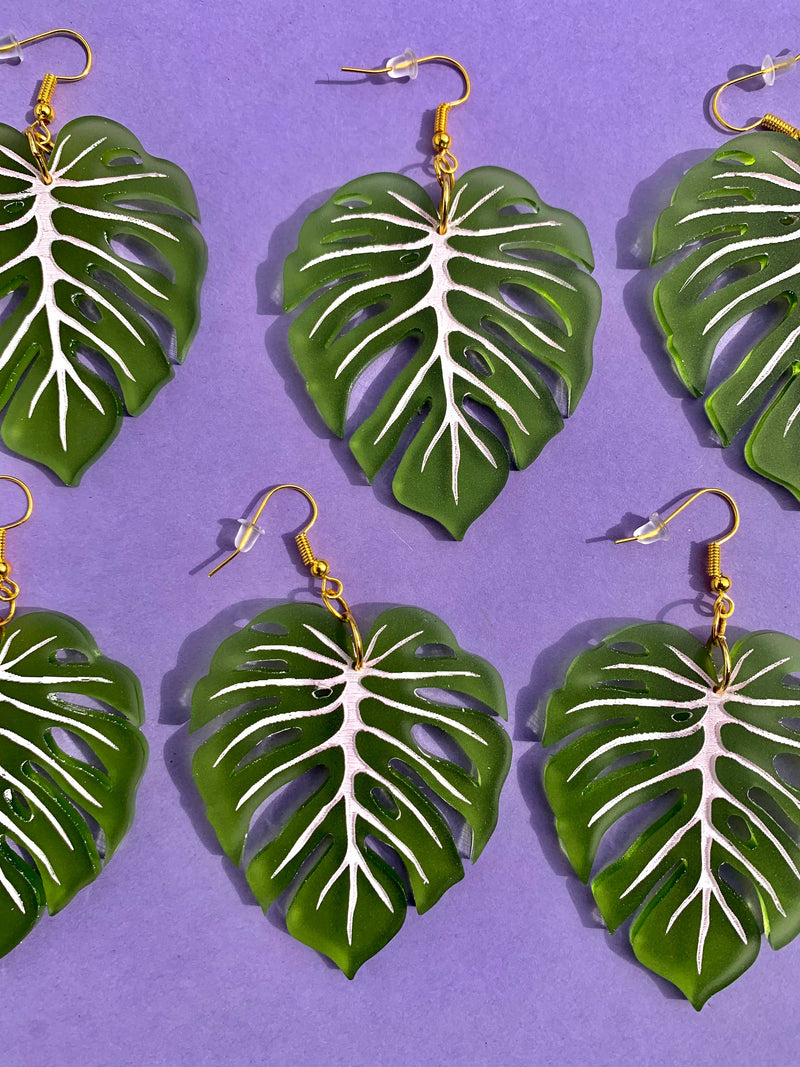 Quirks! Earrings Monstera Leaf Acrylic Statement Earrings