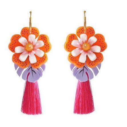 Quirks! Earrings Orange Tropical Flower Earrings by Laliblue
