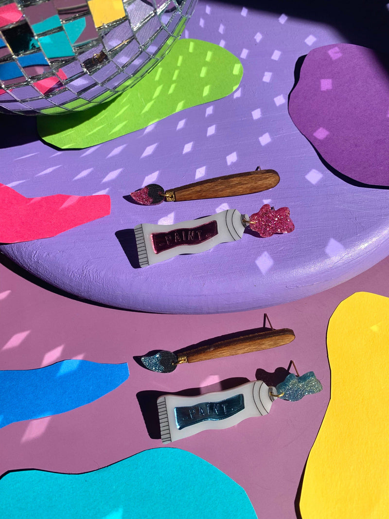 Quirks! Earrings Paint Tube and Brush Statement Acrylic Earrings