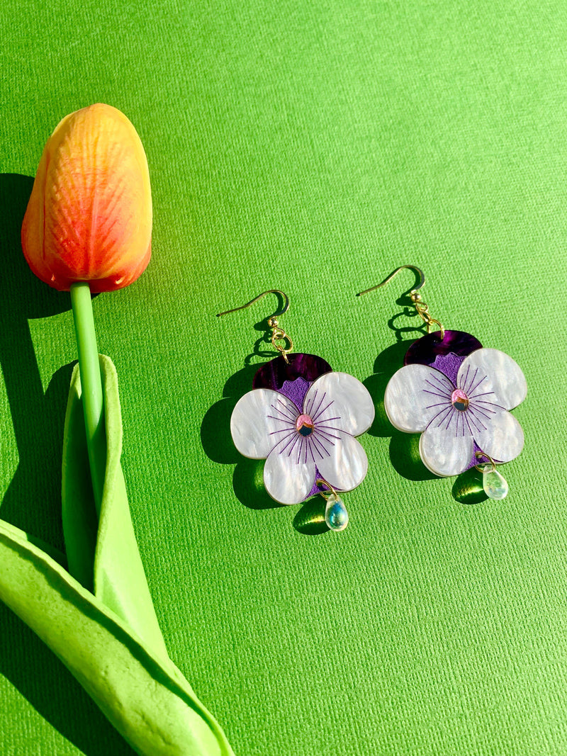 Quirks! Earrings Pansies Acrylic Statement Earrings
