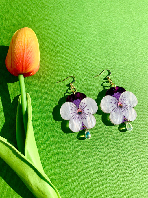 Quirks! Earrings Pansies Acrylic Statement Earrings