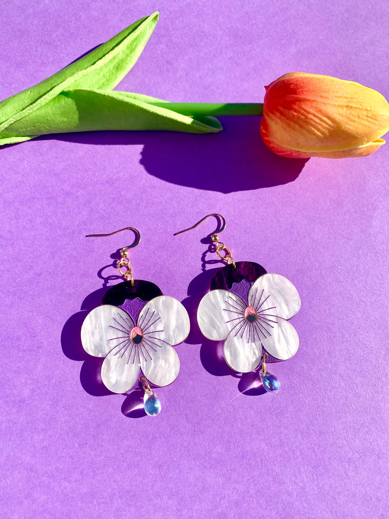 Quirks! Earrings Pansies Acrylic Statement Earrings