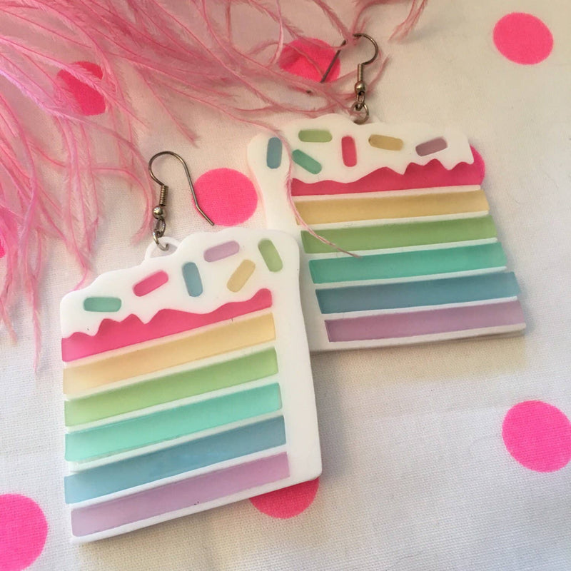 Quirks! Earrings Pastel Rainbow Layered Cake Slice Earrings
