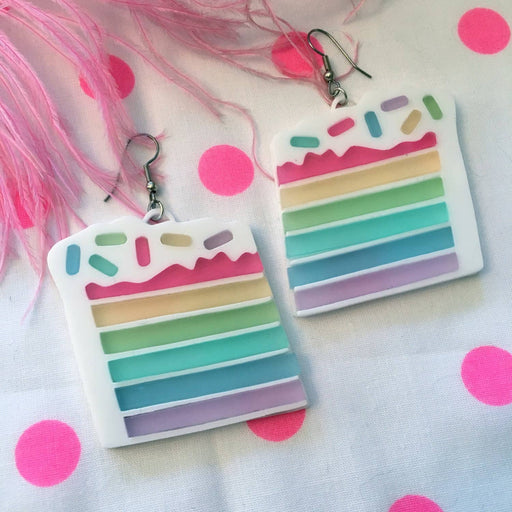 Quirks! Earrings Pastel Rainbow Layered Cake Slice Earrings