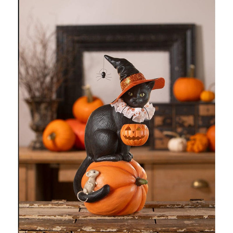Quirks! Figurines Cat Witch on Pumpkin by Bethany Lowe Designs