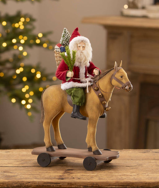 Quirks! Figurines Santa Riding Horse Pull Toy by Bethany Lowe