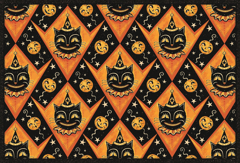 Quirks! floor mat Grinning Black Cat Jack 56” Harlequin Vinyl Floor Decor