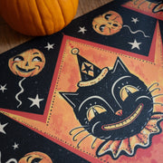 Quirks! floor mat Grinning Black Cat Jack Harlequin Vinyl Floor Decor 52" x 76"