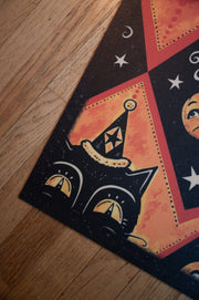 Quirks! floor mat Grinning Black Cat Jack Harlequin Vinyl Floor Decor 52" x 76"