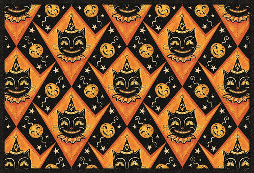 Quirks! floor mat Grinning Black Cat Jack Harlequin Vinyl Floor Decor 52" x 76"