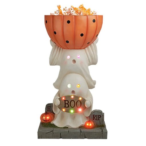 Quirks! Halloween, Seasonal Decor LED Stacked Ghost with Candy Bowl Display by December Diamonds