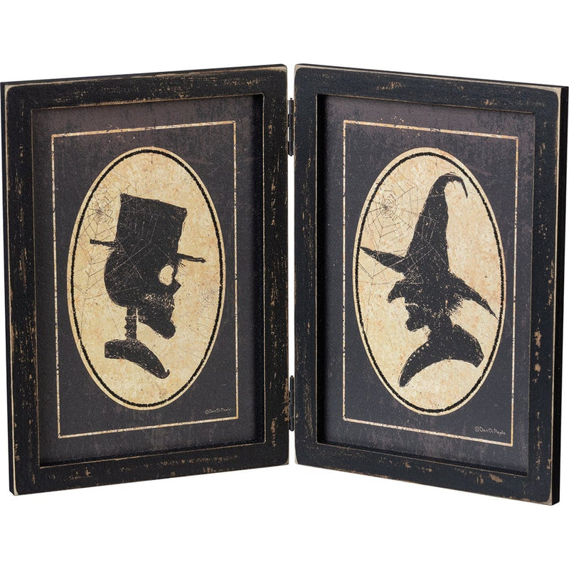 Quirks! Halloween Witch & Skeleton Portraits Hinged Sign