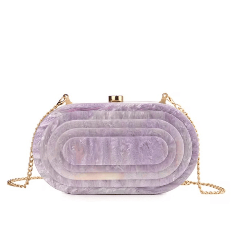 Quirks! Handbag Art Deco Acrylic Oval Clutch Handbag-Lilac