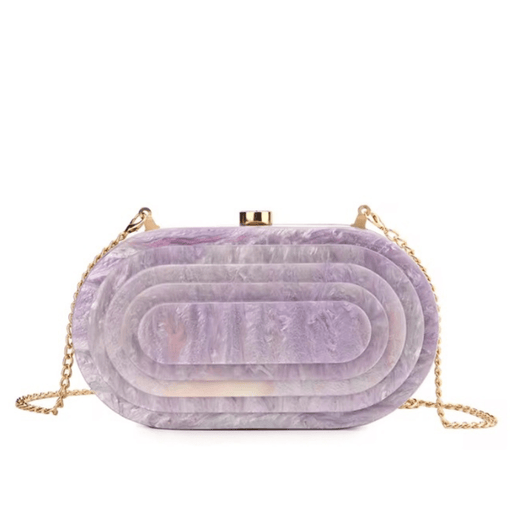 Quirks! Handbag Art Deco Acrylic Oval Clutch Handbag-Lilac