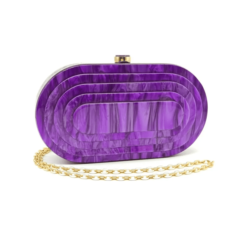 Quirks! Handbag Art Deco Acrylic Oval Clutch Handbag-Purple