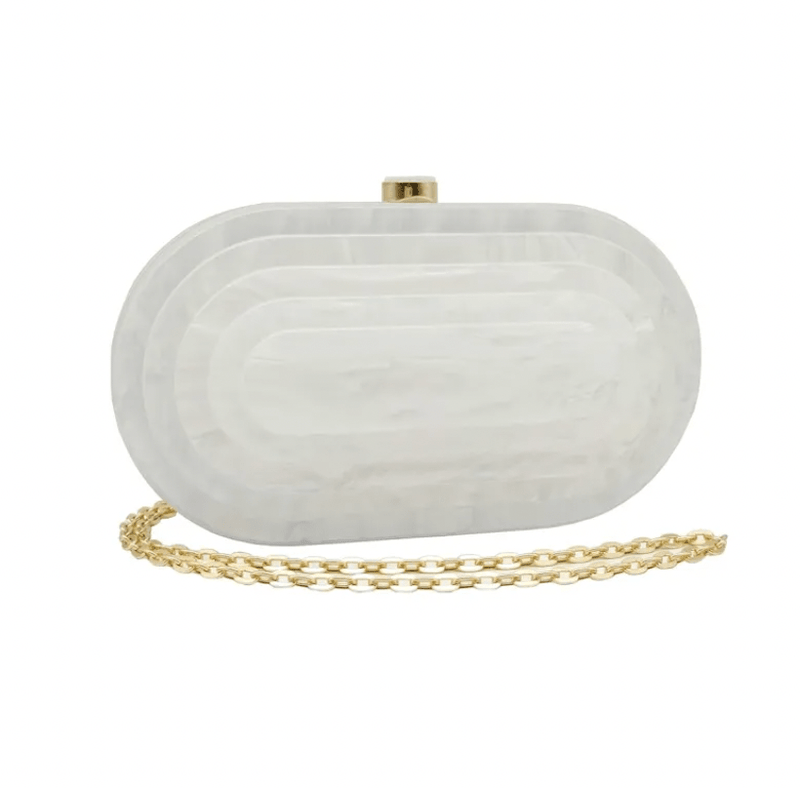Quirks! Handbag Art Deco Acrylic Oval Clutch Handbag-White