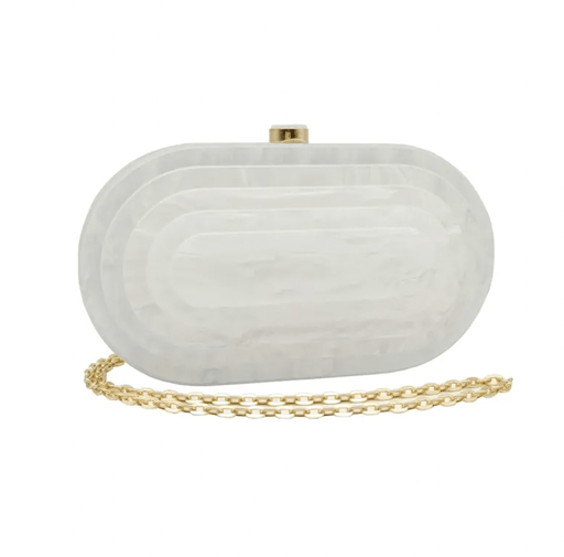 Quirks! Handbag Art Deco Acrylic Oval Clutch Handbag-White
