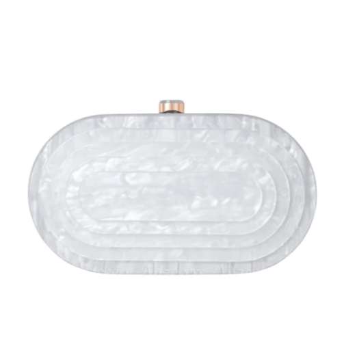 Quirks! Handbag Art Deco Acrylic Oval Clutch Handbag-White