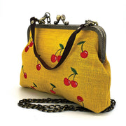 Quirks! handbag Cherry Kisslock Handbag in Linen + Cotton blend fabric: BLACK