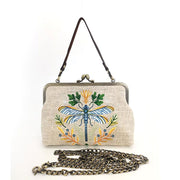 Quirks! handbag Dragonfly Embroidered Vintage-Style Kisslock Handbag : Beige