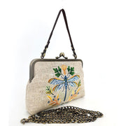 Quirks! handbag Dragonfly Embroidered Vintage-Style Kisslock Handbag : Beige